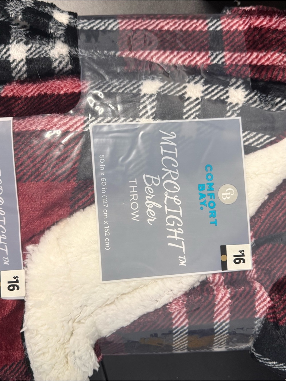 Comfort Bay Red Black White Plaid Fleece Throw